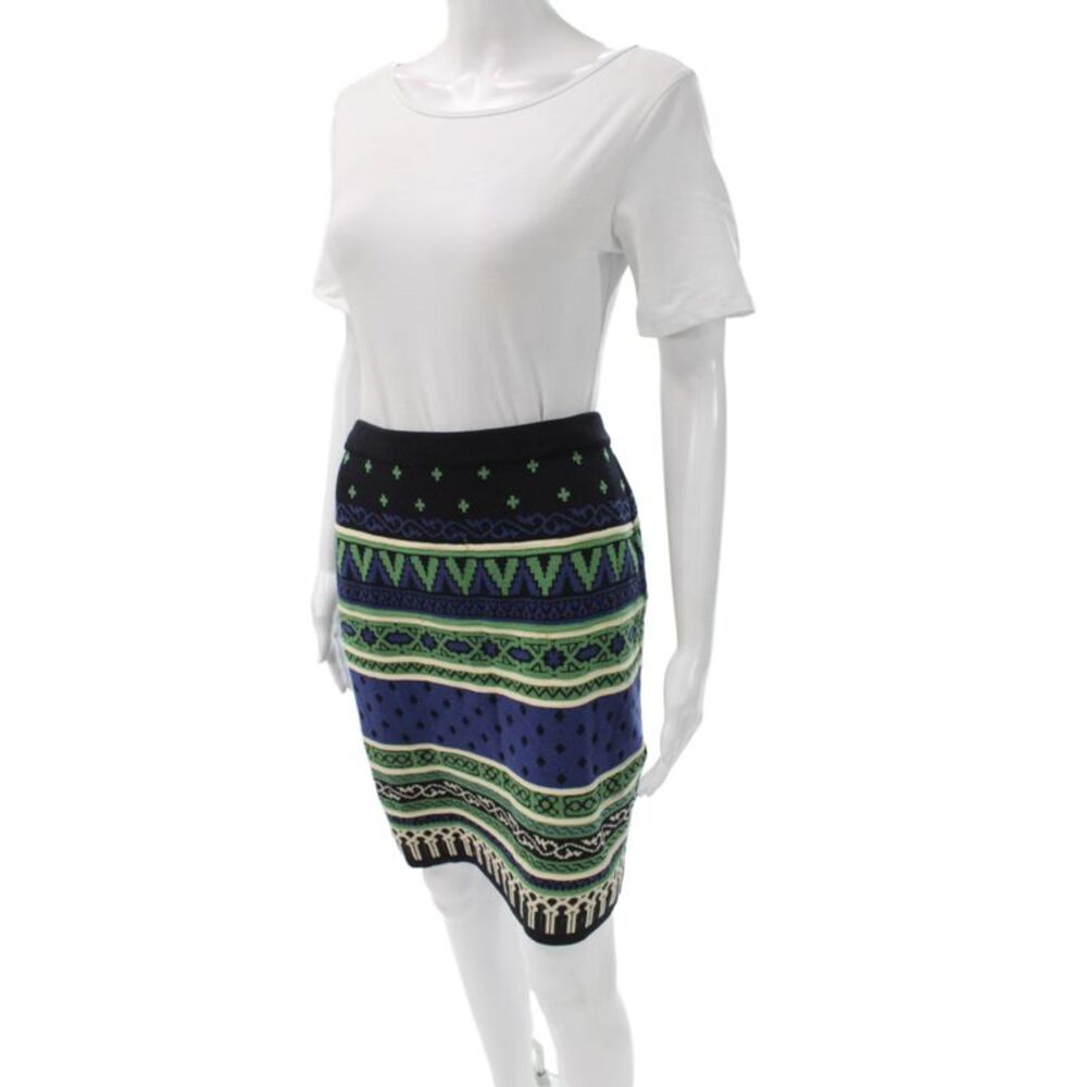 Laurel Women Black Wool Straight Pencil Skirt Fair Isle Size 38